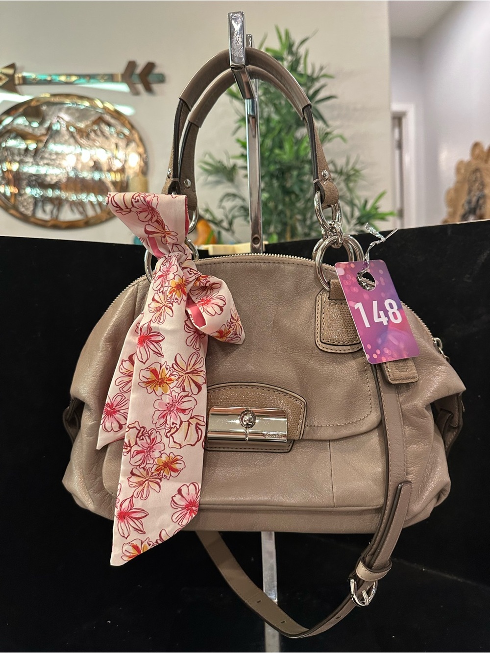 Coach # 148 Taupe Kristen Domed Leather Satchel